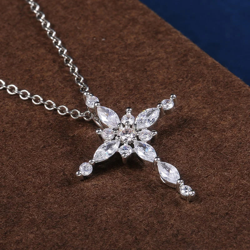 Crystal Zircon Cross Pendant Necklace