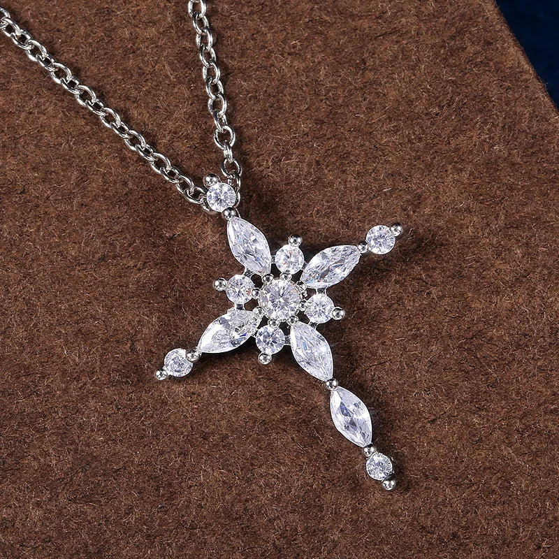 Crystal Zircon Cross Pendant Necklace